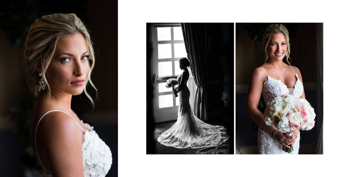 best nj wedding photographer, Lisa Rhinehart, captures these dramatically lit bridal portraits of the bride during morning preparations before her palace at Somerset Park wedding ceremony 