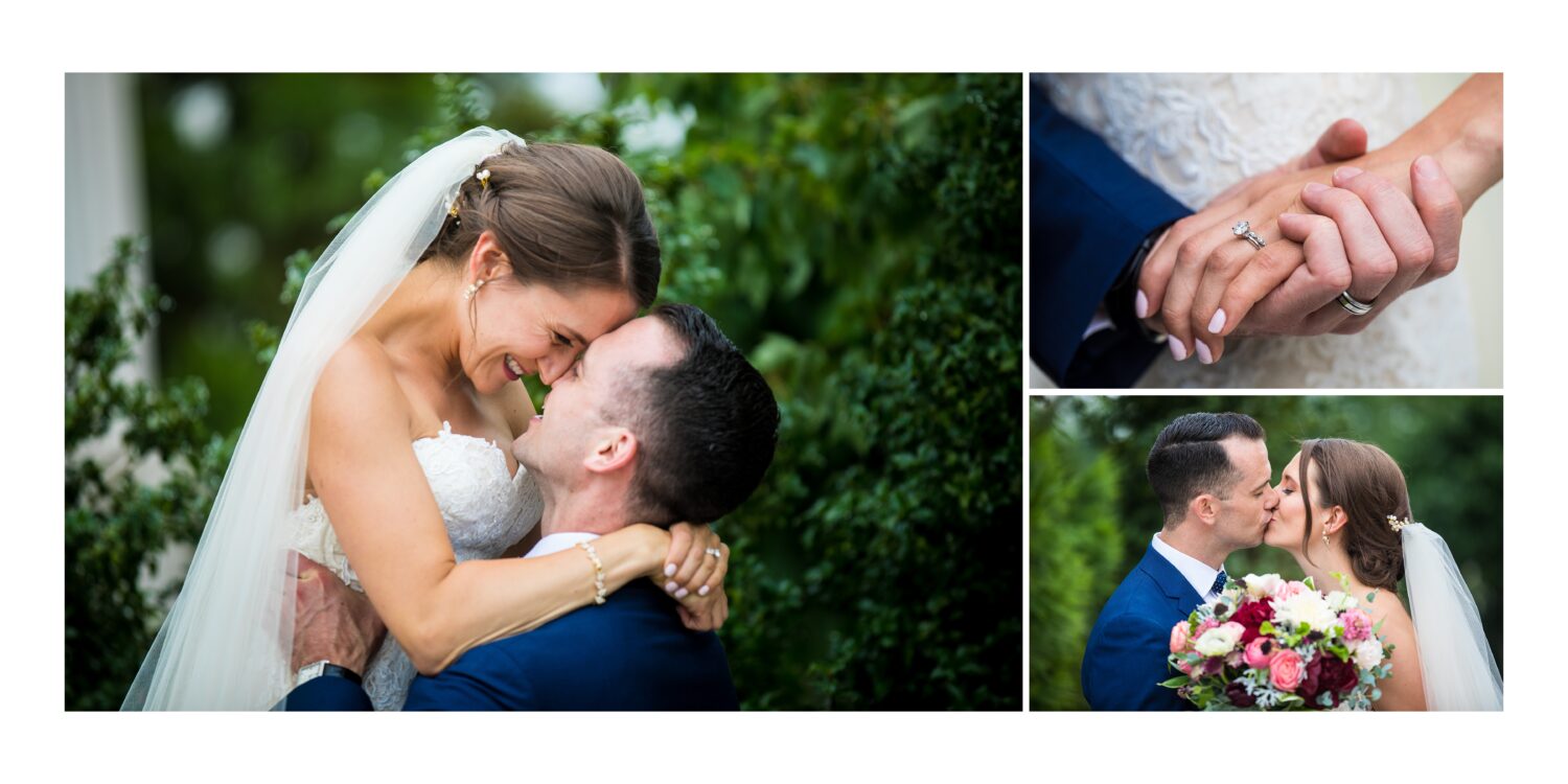 romantic portraits of the bride and groom as they hug and kiss one another after their palace at Somerset Park wedding ceremony in New Jersey 