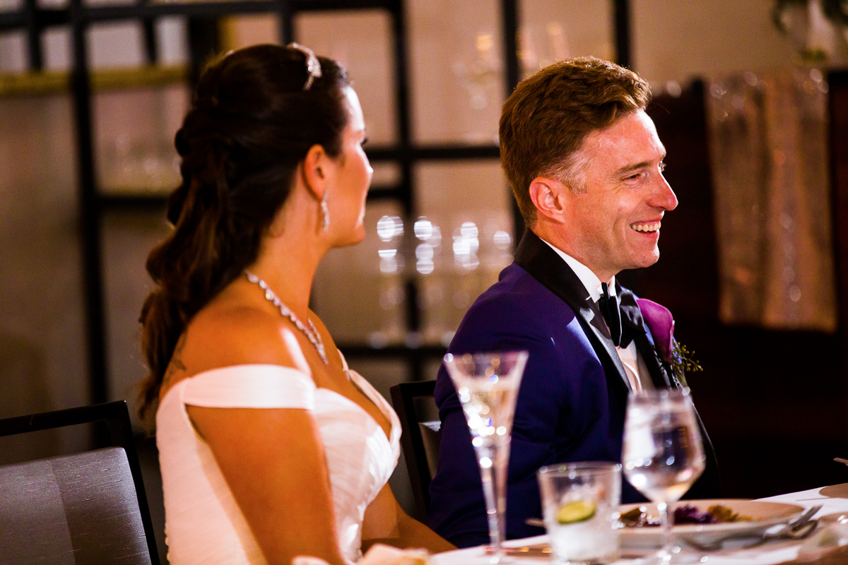 classic bride and groom enjoy their wedding reception at the modern luxury darcy hotel in washington dc 