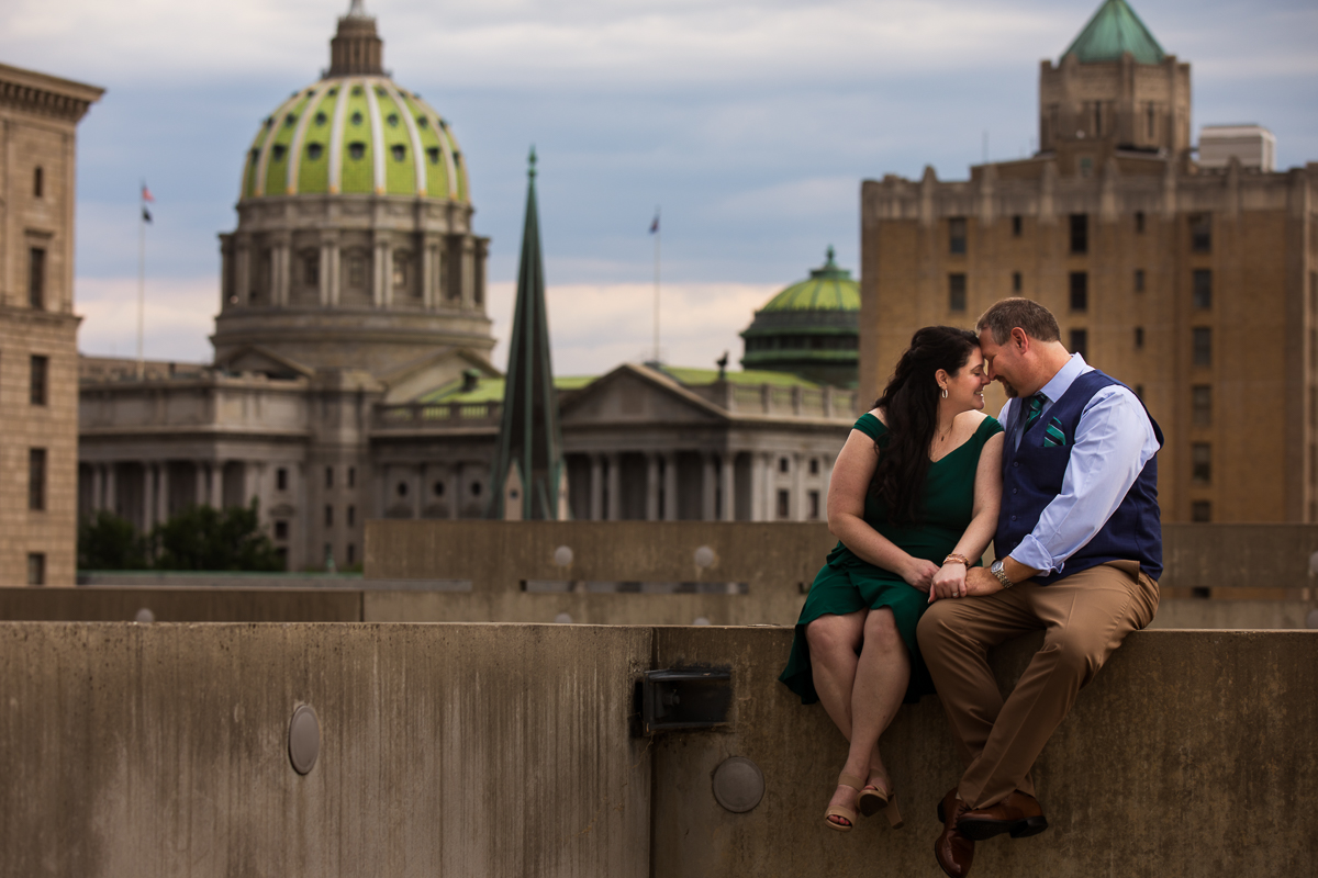 Downtown Harrisburg engagement session capitol building in background pennsylvania best wedding photographers