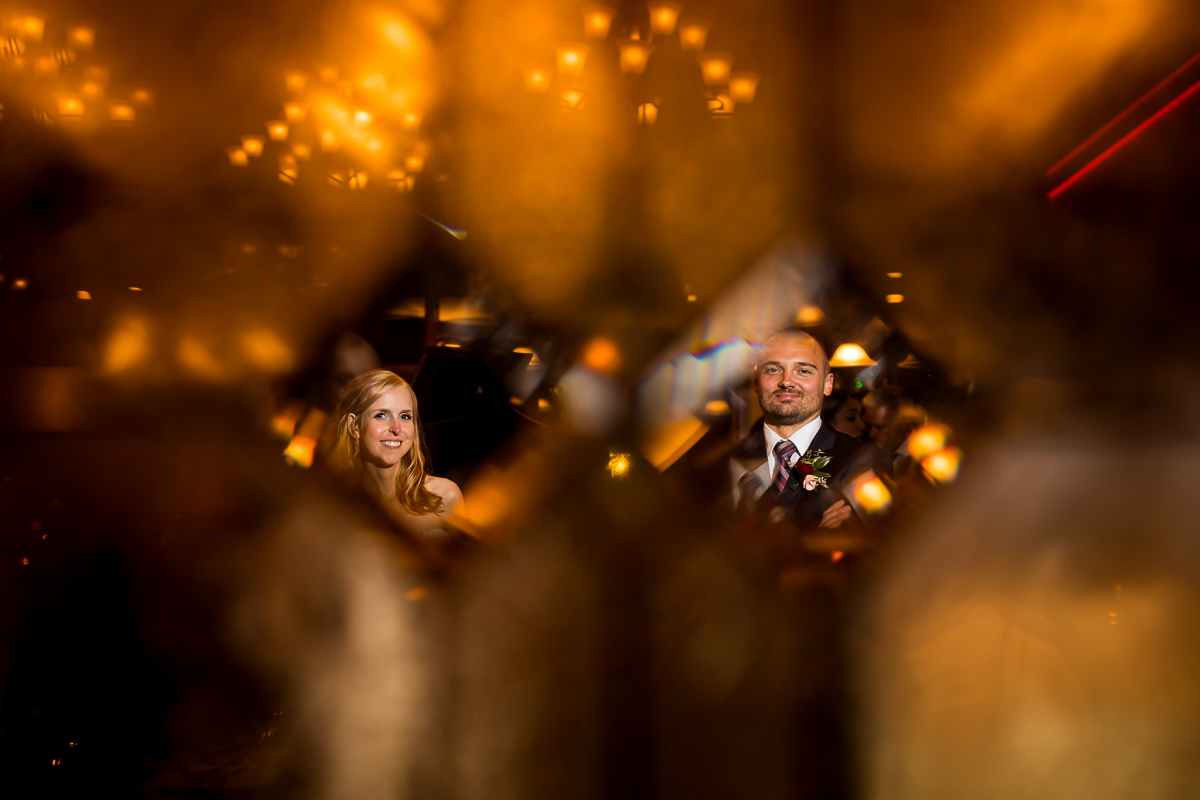 Stroudsmoor Terraview wedding best artistic creative unique wedding photographer bride and groom smile at the camera with reflections around them