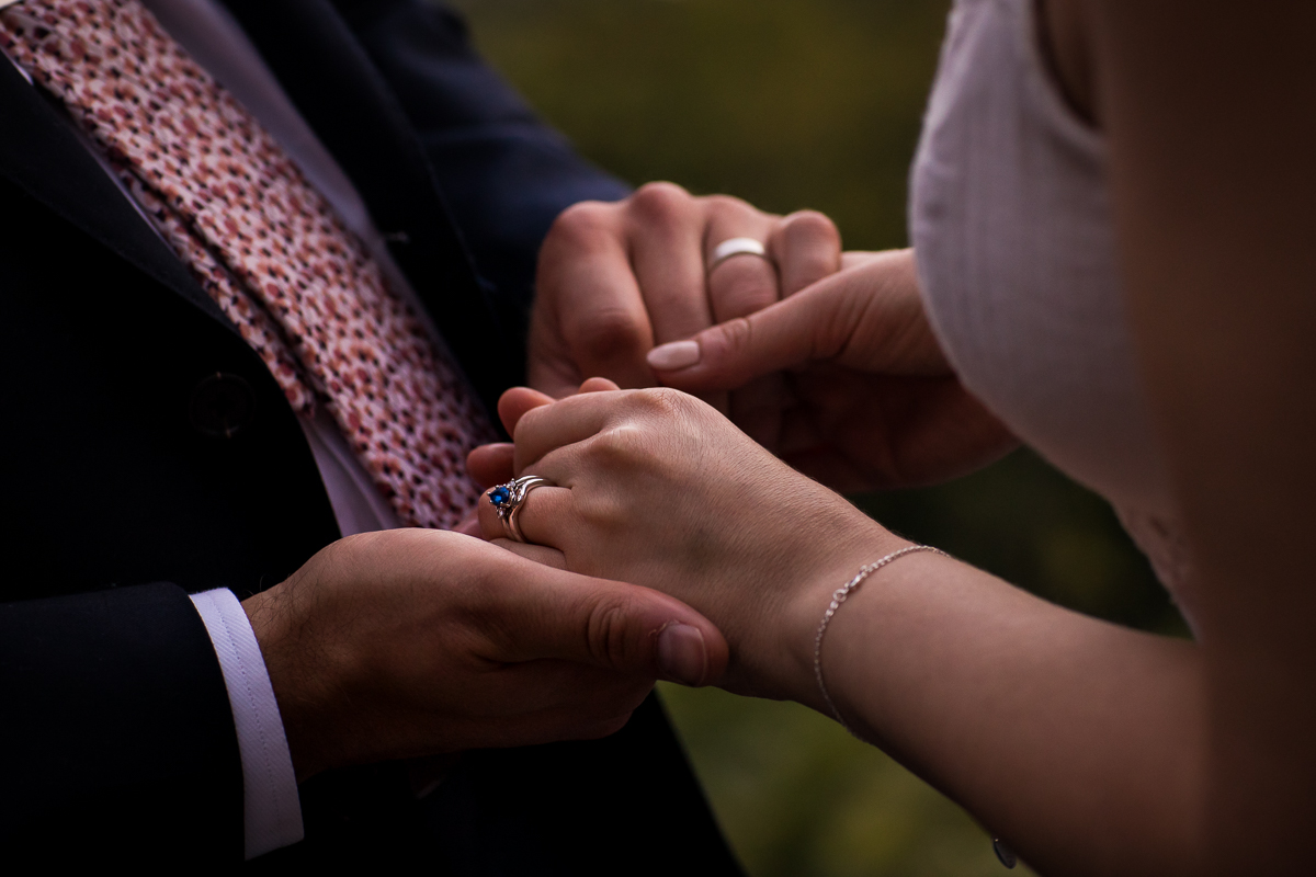 bride and groom holding hands during wedding ceremony intimate detail