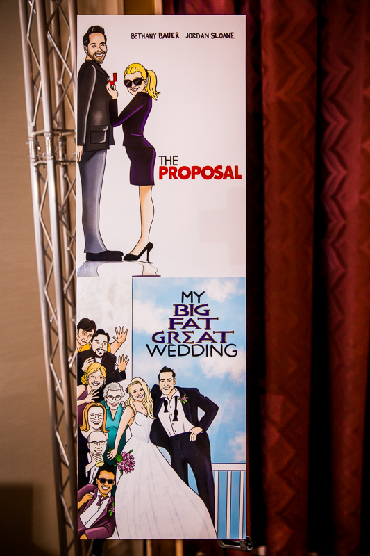 recreated movie poster with bride and groom as actors Hollywood inspired wedding theme decor