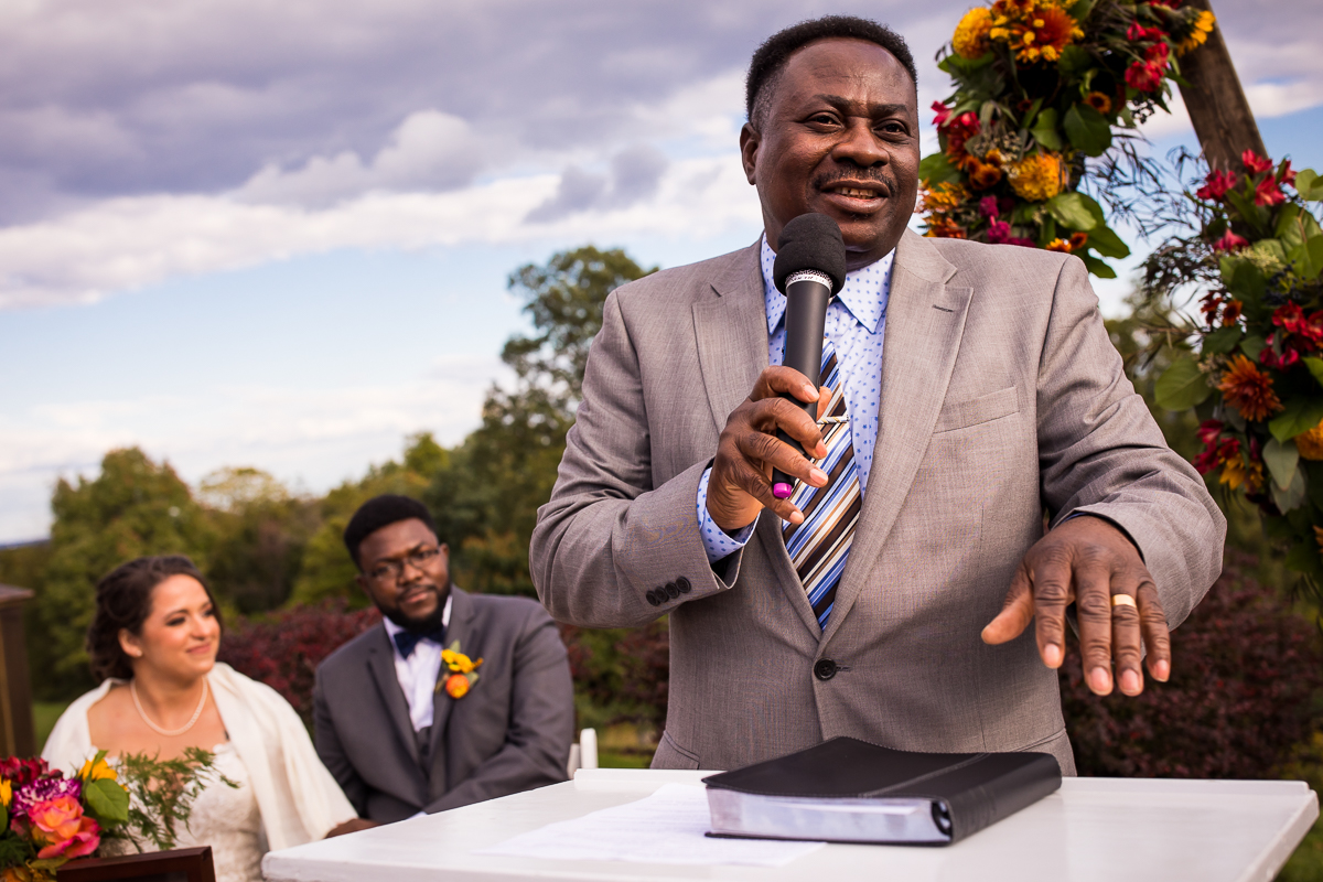 officiant speaking during wedding ceremony