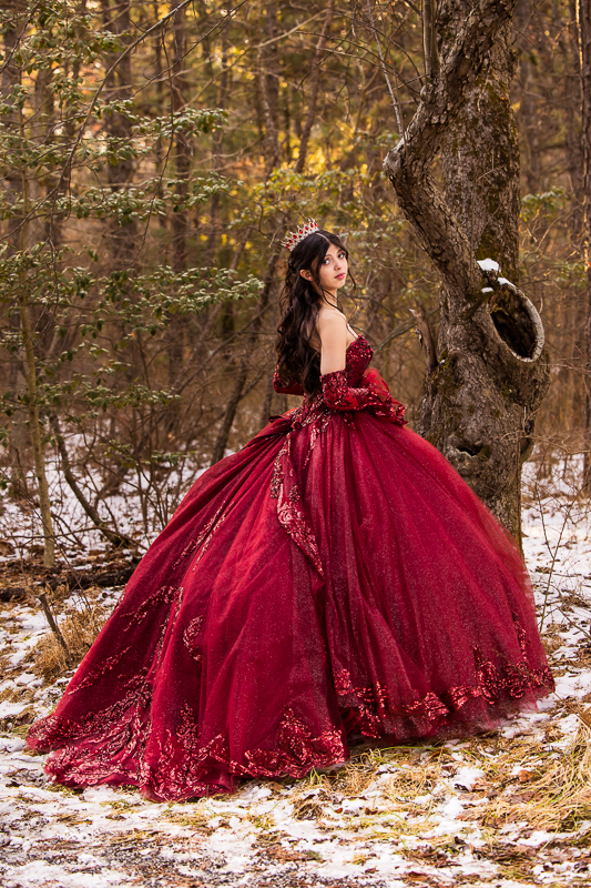 red riding hood inspired quinceanera photo girl in red dress creative artistic 