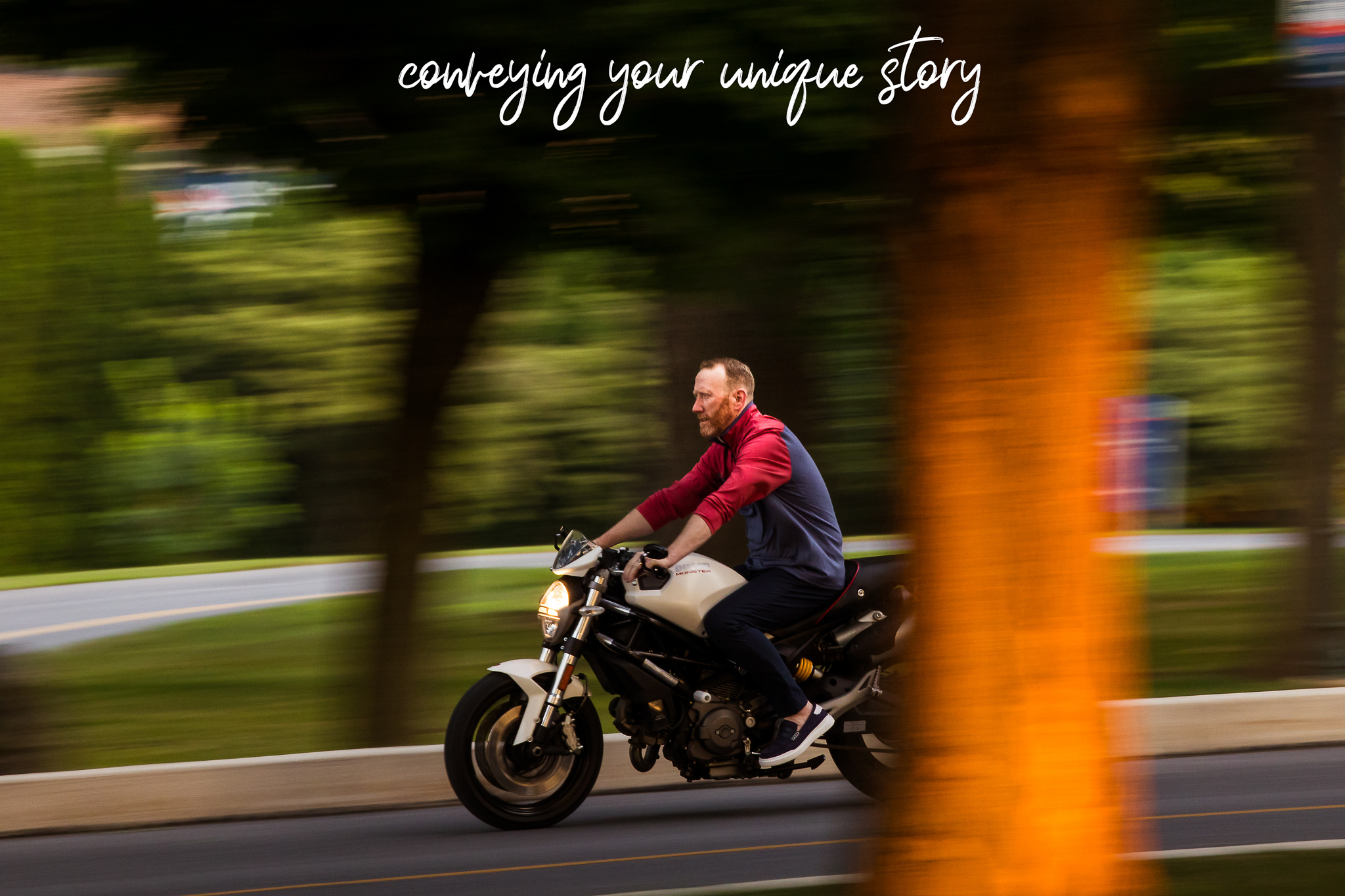 creative image of a man on his motorcycle during his branding photography session