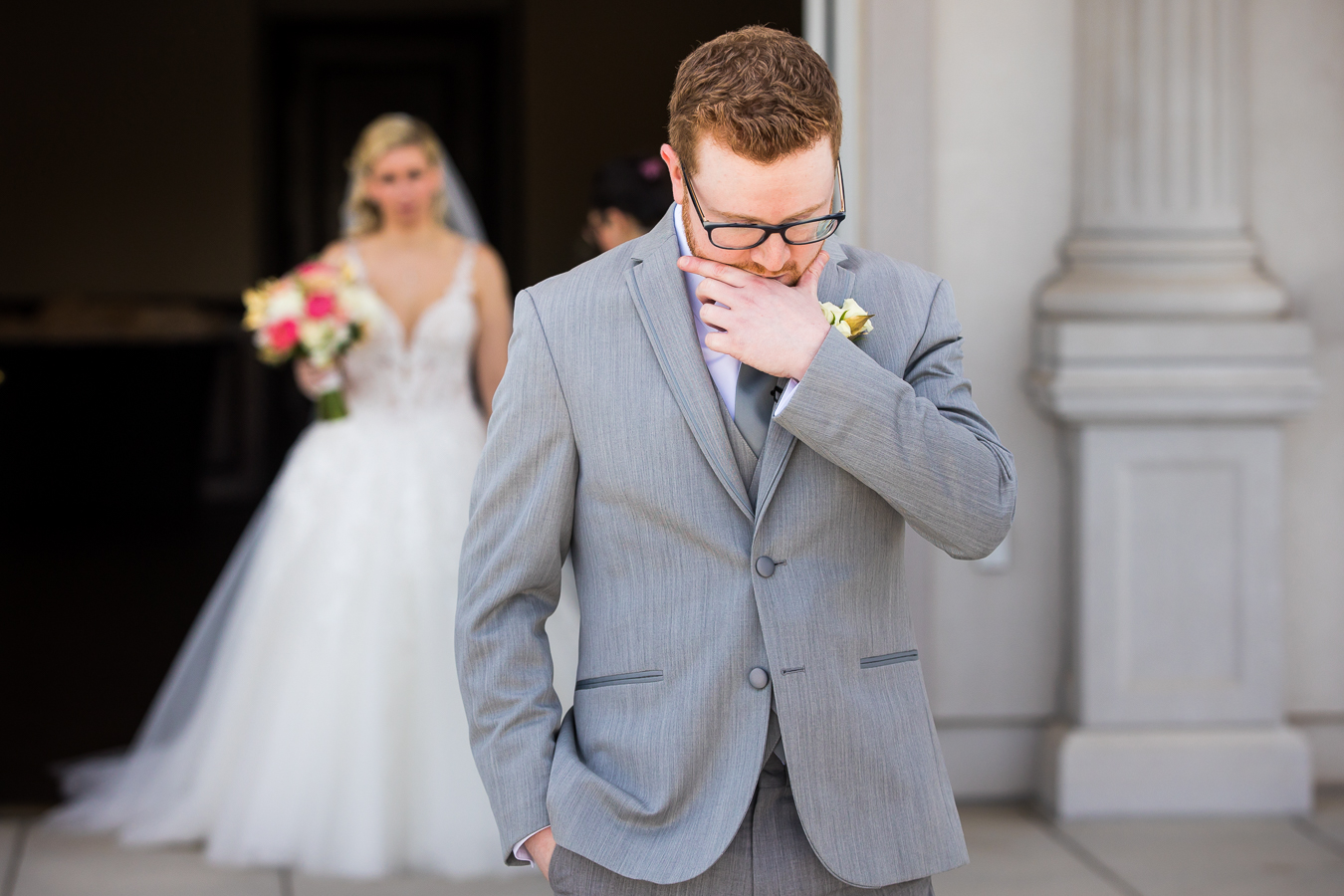 new jersey wedding photographer, rhinehart photography, captures this authentic moment before the couples first look on their wedding day at the palace 