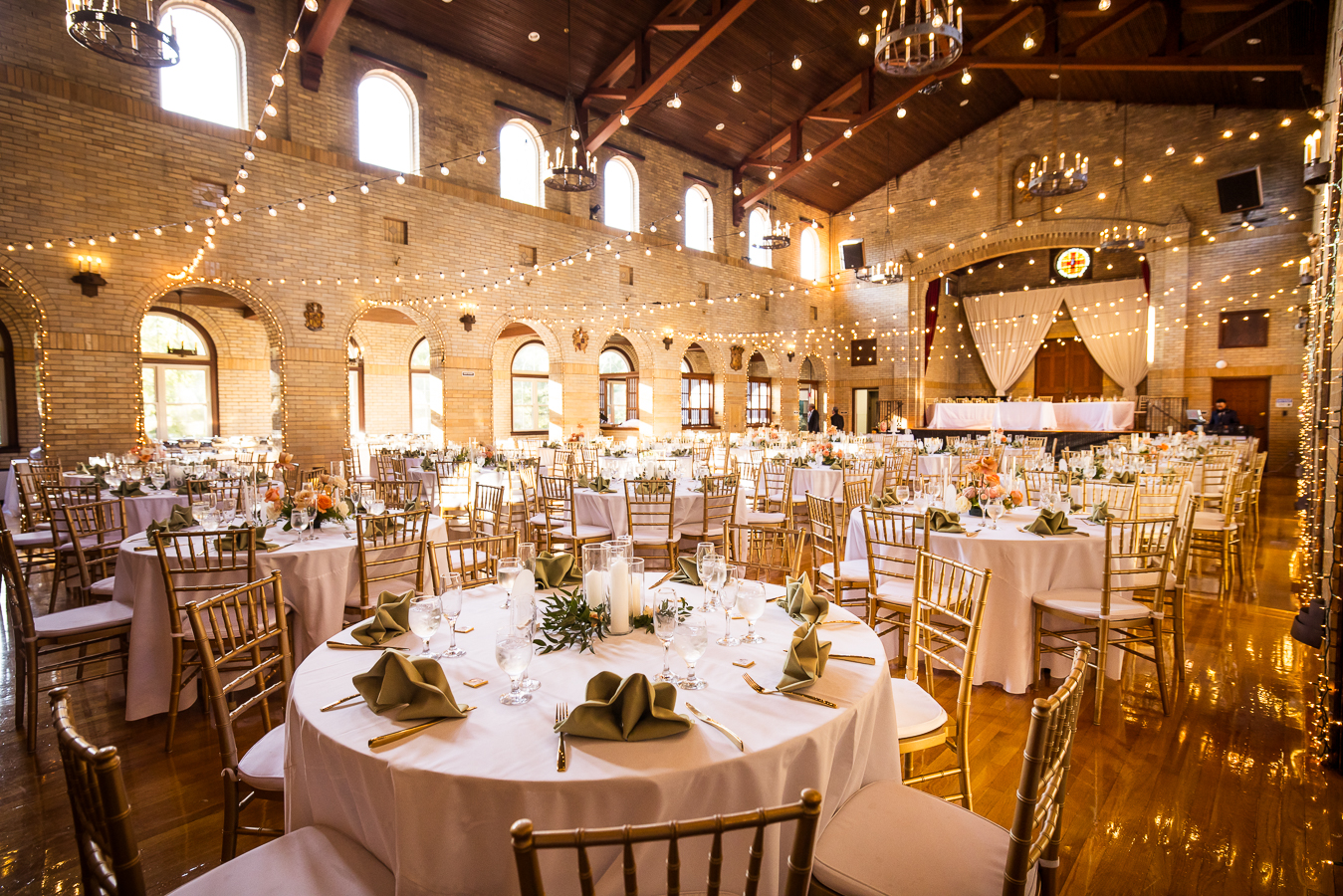 st francis hall wedding photographer, Lisa Rhinehart, captures this image of the inside of the venue decorated for this Multicultural DC Wedding reception in Washington DC