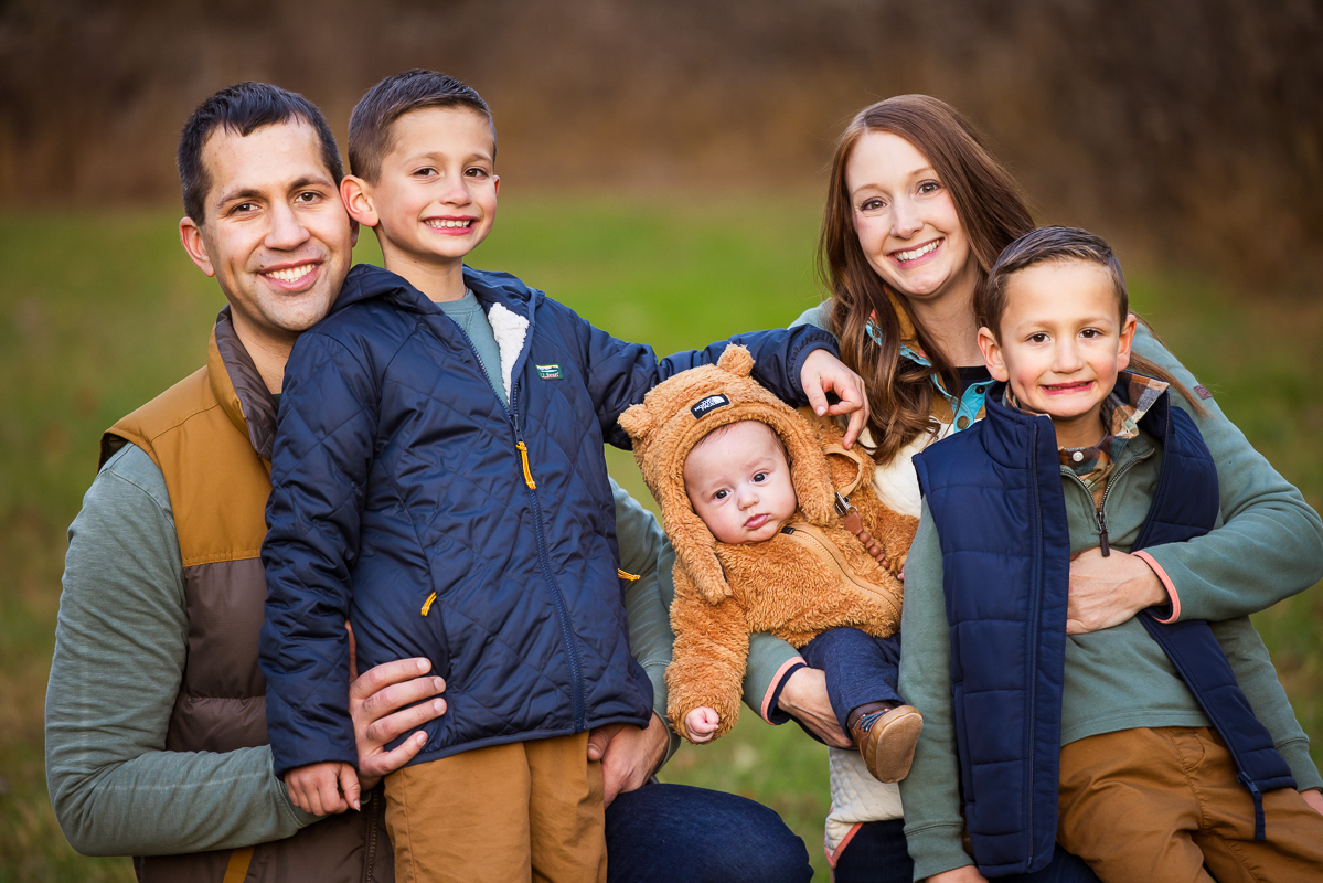 best Lehigh Valley family photographer, Lisa Rhinehart, captures this traditional portrait of this family at the end of their outdoor fall family session at the wildlands conservancy in emmaus pa 